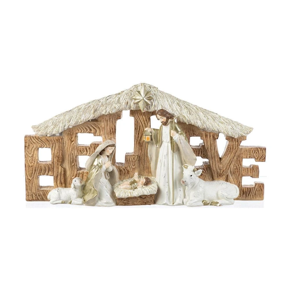 8 In. Resin BELIEVE Holy Family Christmas Figurine 4 8 In. Resin BELIEVE Holy Family Christmas Figurine - Image 2