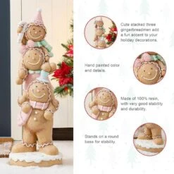 29.25 In. H Christmas Macaron Pink Resin Stacked Gingerbread Man Porch Decor -Christmas Decor Shop glitzhome christmas figurines 2038500019 1f 1000
