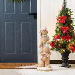 29.25 In. H Christmas Macaron Pink Resin Stacked Gingerbread Man Porch Decor -Christmas Decor Shop glitzhome christmas figurines 2038500019 31 1000