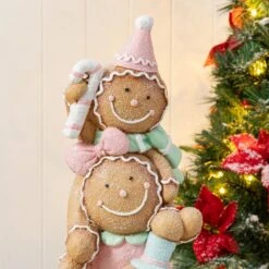 29.25 In. H Christmas Macaron Pink Resin Stacked Gingerbread Man Porch Decor -Christmas Decor Shop glitzhome christmas figurines 2038500019 44 1000