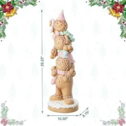 29.25 In. H Christmas Macaron Pink Resin Stacked Gingerbread Man Porch Decor -Christmas Decor Shop glitzhome christmas figurines 2038500019 4f 1000