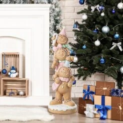 29.25 In. H Christmas Macaron Pink Resin Stacked Gingerbread Man Porch Decor -Christmas Decor Shop glitzhome christmas figurines 2038500019 76 1000