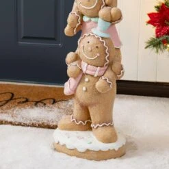 29.25 In. H Christmas Macaron Pink Resin Stacked Gingerbread Man Porch Decor -Christmas Decor Shop glitzhome christmas figurines 2038500019 fa 1000