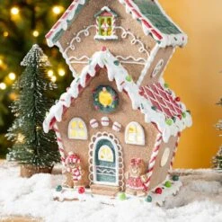 18.5 In. H Lighted Resin Christmas Gingerbread House Table Decor -Christmas Decor Shop glitzhome christmas figurines 2040200013 1f 1000