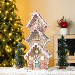 18.5 In. H Lighted Resin Christmas Gingerbread House Table Decor -Christmas Decor Shop glitzhome christmas figurines 2040200013 31 1000