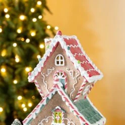 18.5 In. H Lighted Resin Christmas Gingerbread House Table Decor -Christmas Decor Shop glitzhome christmas figurines 2040200013 4f 1000