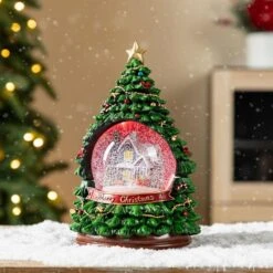 9.25 In. H Christmas Resin Lighted Musical Snowflakes Christmas Tree Waterglobe -Christmas Decor Shop glitzhome christmas figurines 2040300005 31 1000