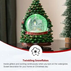 9.25 In. H Christmas Resin Lighted Musical Snowflakes Christmas Tree Waterglobe -Christmas Decor Shop glitzhome christmas figurines 2040300005 44 1000