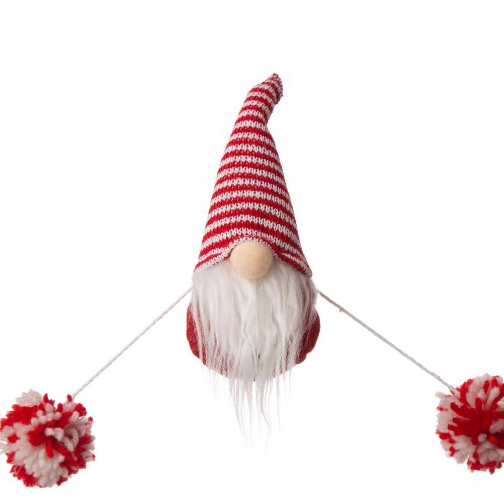 6 Ft. L Red And White Fabric Christmas Gnome Gardland 5 6 Ft. L Red And White Fabric Christmas Gnome Gardland - Image 3