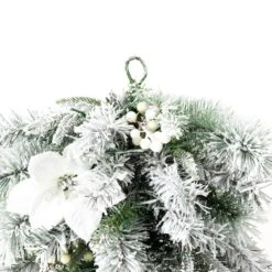 3 Ft. L PreLit Flocked Greenery Pine White Poinsettia And Berries Christmas Teardrop With 50 Warm White Lights And Timer -Christmas Decor Shop glitzhome christmas garland 2014600179 44 1000
