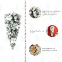 3 Ft. L PreLit Flocked Greenery Pine White Poinsettia And Berries Christmas Teardrop With 50 Warm White Lights And Timer -Christmas Decor Shop glitzhome christmas garland 2014600179 4f 1000