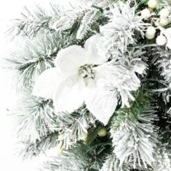 3 Ft. L PreLit Flocked Greenery Pine White Poinsettia And Berries Christmas Teardrop With 50 Warm White Lights And Timer -Christmas Decor Shop glitzhome christmas garland 2014600179 fa 1000