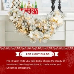 3 Ft. L Pre-Lit Flocked Greenery Pine White Poinsettia And Berries Christmas Swag With 50 Warm White Lights And Timer -Christmas Decor Shop glitzhome christmas garland 2014600180 1f 1000