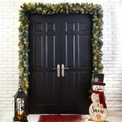 9 Ft. L Pre-Lit Glittered Pine Cone Artificial Christmas Garland With Warm White LED Light (2-Pack) -Christmas Decor Shop glitzhome christmas garland 2016000011 77 1000