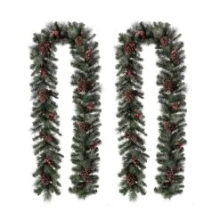 9 Ft. L Pre-Lit Glittered Pine Cone Artificial Christmas Garland With Warm White LED Light (2-Pack) -Christmas Decor Shop glitzhome christmas garland 2016000011 c3 1000