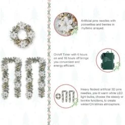 2PK 9 Ft. Pre-Lit Artificial Christmas Garland And 24 In. D Snow Flocked Greenery Pine Poinsettia Christmas Wreath Set -Christmas Decor Shop glitzhome christmas garland 2016000023 4f 1000