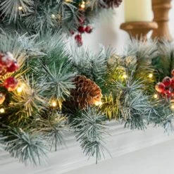 2-Pack 9 Ft. Pre-Lit Greenery Pine Cones AndRed Berries Artificial Christmas Garland, With 50 White Lights With Timer -Christmas Decor Shop glitzhome christmas garland 2016000024 44 1000