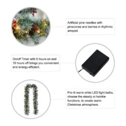 2-Pack 9 Ft. Pre-Lit Greenery Pine Cones AndRed Berries Artificial Christmas Garland, With 50 White Lights With Timer -Christmas Decor Shop glitzhome christmas garland 2016000024 4f 1000