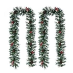 2-Pack 9 Ft. Pre-Lit Greenery Pine Cones AndRed Berries Artificial Christmas Garland, With 50 White Lights With Timer -Christmas Decor Shop glitzhome christmas garland 2016000024 c3 1000