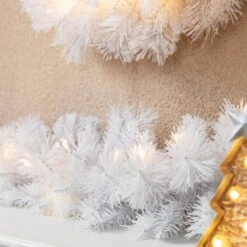 9 Ft. Pre-Lit White Pine Artificial Christmas Garland, With 50 Warm White LED Lights And Timer -Christmas Decor Shop glitzhome christmas garland 2016000025 1f 1000