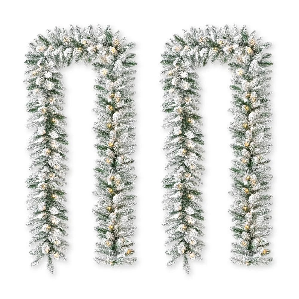 6 Ft. L Pre-Lit Snow Flocked Christmas Garland, With 35 Warm White LED Lights And Timer, Three Function Set Of 2 ) 3 6 Ft. L Pre-Lit Snow Flocked Christmas Garland, With 35 Warm White LED Lights And Timer, Three Function Set Of 2 )