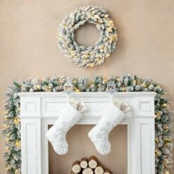 6 Ft. L Pre-Lit Snow Flocked Christmas Garland, With 35 Warm White LED Lights And Timer, Three Function Set Of 2 ) 10 6 Ft. L Pre-Lit Snow Flocked Christmas Garland, With 35 Warm White LED Lights And Timer, Three Function Set Of 2 ) -Christmas Decor Shop glitzhome christmas garland 2016000026 e1 1000