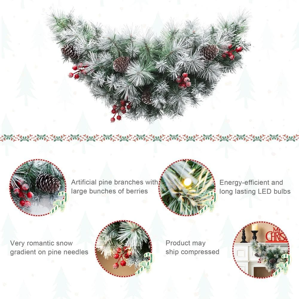 3 Ft. L Pre-Lit Pinecones And Red Berries Artificial Christmas Swag With 50 Warm White Lights And Timer 7 3 Ft. L Pre-Lit Pinecones And Red Berries Artificial Christmas Swag With 50 Warm White Lights And Timer - Image 5