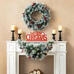 3 Ft. L Pre-Lit Pinecones And Red Berries Artificial Christmas Swag With 50 Warm White Lights And Timer 12 3 Ft. L Pre-Lit Pinecones And Red Berries Artificial Christmas Swag With 50 Warm White Lights And Timer -Christmas Decor Shop glitzhome christmas garland 2016000032 77 1000
