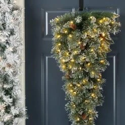 3 Ft. Pre-Lit Frosted Greenery Pinecones Christmas Teardrop, With 50 C3 Clear LED Lights And Timer -Christmas Decor Shop glitzhome christmas garland 2016000042 44 1000