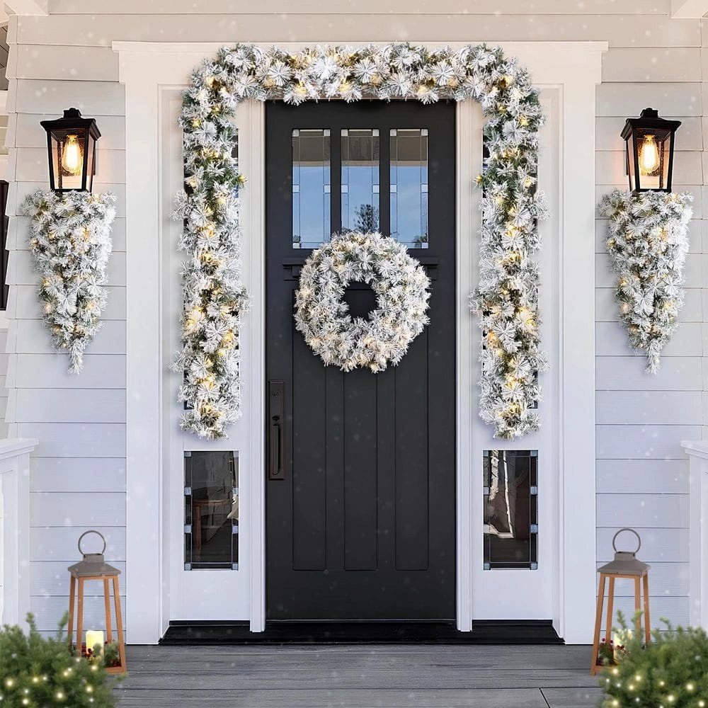 6 Ft. Prelit Snow Flocked Greenery Pine Christmas Garland With 50 Warm White/Multi-color Lights And Timer (Set Of 2) 9 6 Ft. Prelit Snow Flocked Greenery Pine Christmas Garland With 50 Warm White/Multi-color Lights And Timer (Set Of 2) - Image 7