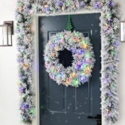 6 Ft. Prelit Snow Flocked Greenery Pine Christmas Garland With 50 Warm White/Multi-color Lights And Timer (Set Of 2) 13 6 Ft. Prelit Snow Flocked Greenery Pine Christmas Garland With 50 Warm White/Multi-color Lights And Timer (Set Of 2) -Christmas Decor Shop glitzhome christmas garland 2016000046 44 1000