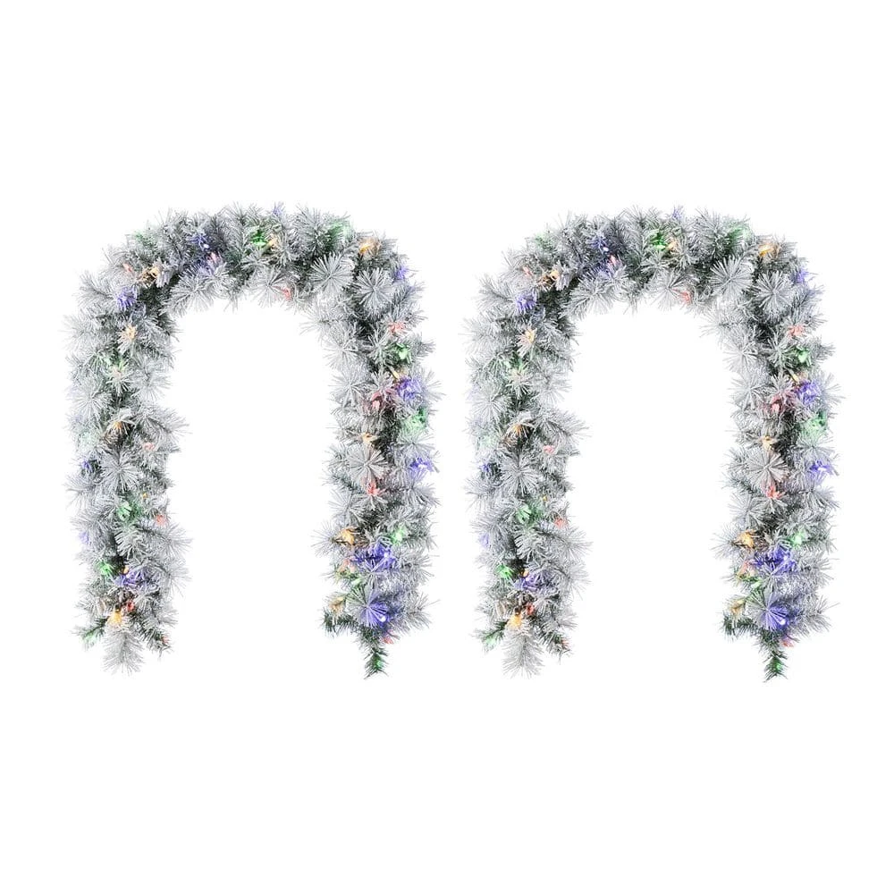 6 Ft. Prelit Snow Flocked Greenery Pine Christmas Garland With 50 Warm White/Multi-color Lights And Timer (Set Of 2) 4 6 Ft. Prelit Snow Flocked Greenery Pine Christmas Garland With 50 Warm White/Multi-color Lights And Timer (Set Of 2) - Image 2