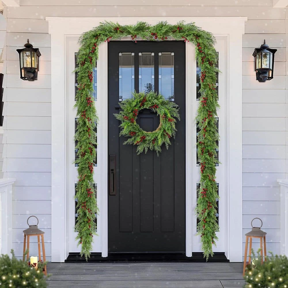 9 Ft. Christmas PreLit Greenery PE Dripping Cedar Garland With Red Berries 9 9 Ft. Christmas PreLit Greenery PE Dripping Cedar Garland With Red Berries - Image 7
