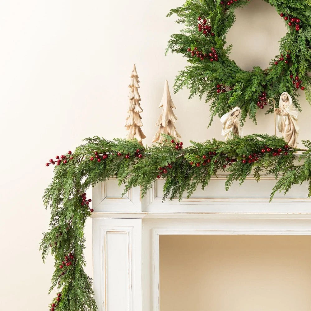 9 Ft. Christmas PreLit Greenery PE Dripping Cedar Garland With Red Berries 7 9 Ft. Christmas PreLit Greenery PE Dripping Cedar Garland With Red Berries - Image 5