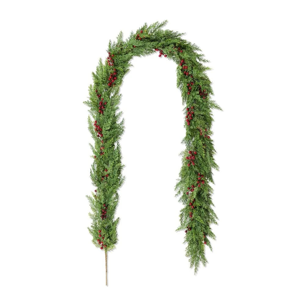 9 Ft. Christmas PreLit Greenery PE Dripping Cedar Garland With Red Berries 3 9 Ft. Christmas PreLit Greenery PE Dripping Cedar Garland With Red Berries