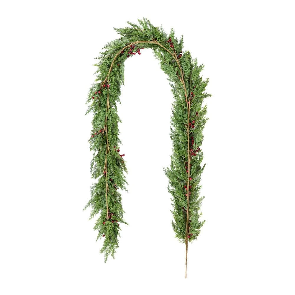 9 Ft. Christmas PreLit Greenery PE Dripping Cedar Garland With Red Berries 4 9 Ft. Christmas PreLit Greenery PE Dripping Cedar Garland With Red Berries - Image 2
