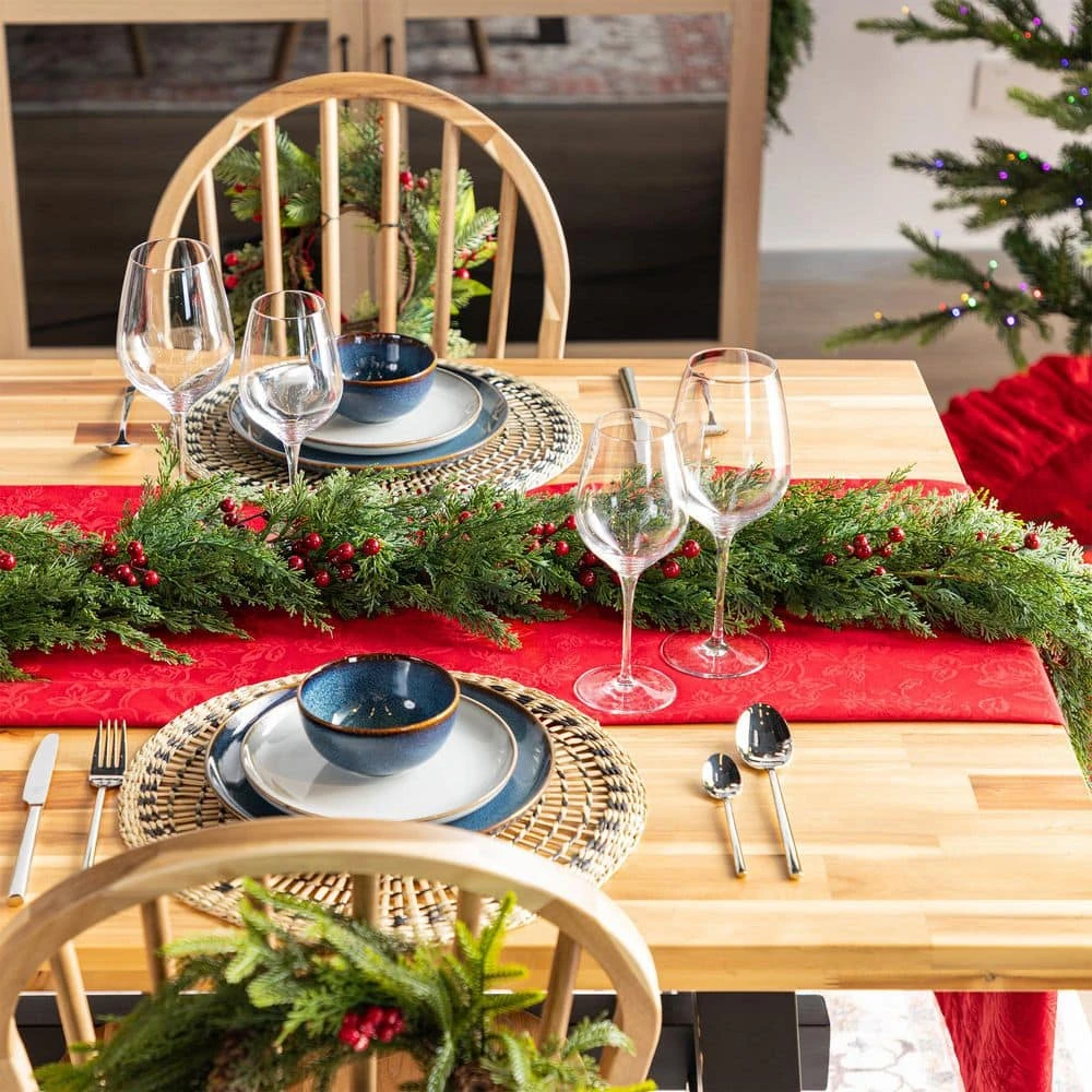 9 Ft. Christmas PreLit Greenery PE Dripping Cedar Garland With Red Berries 8 9 Ft. Christmas PreLit Greenery PE Dripping Cedar Garland With Red Berries - Image 6