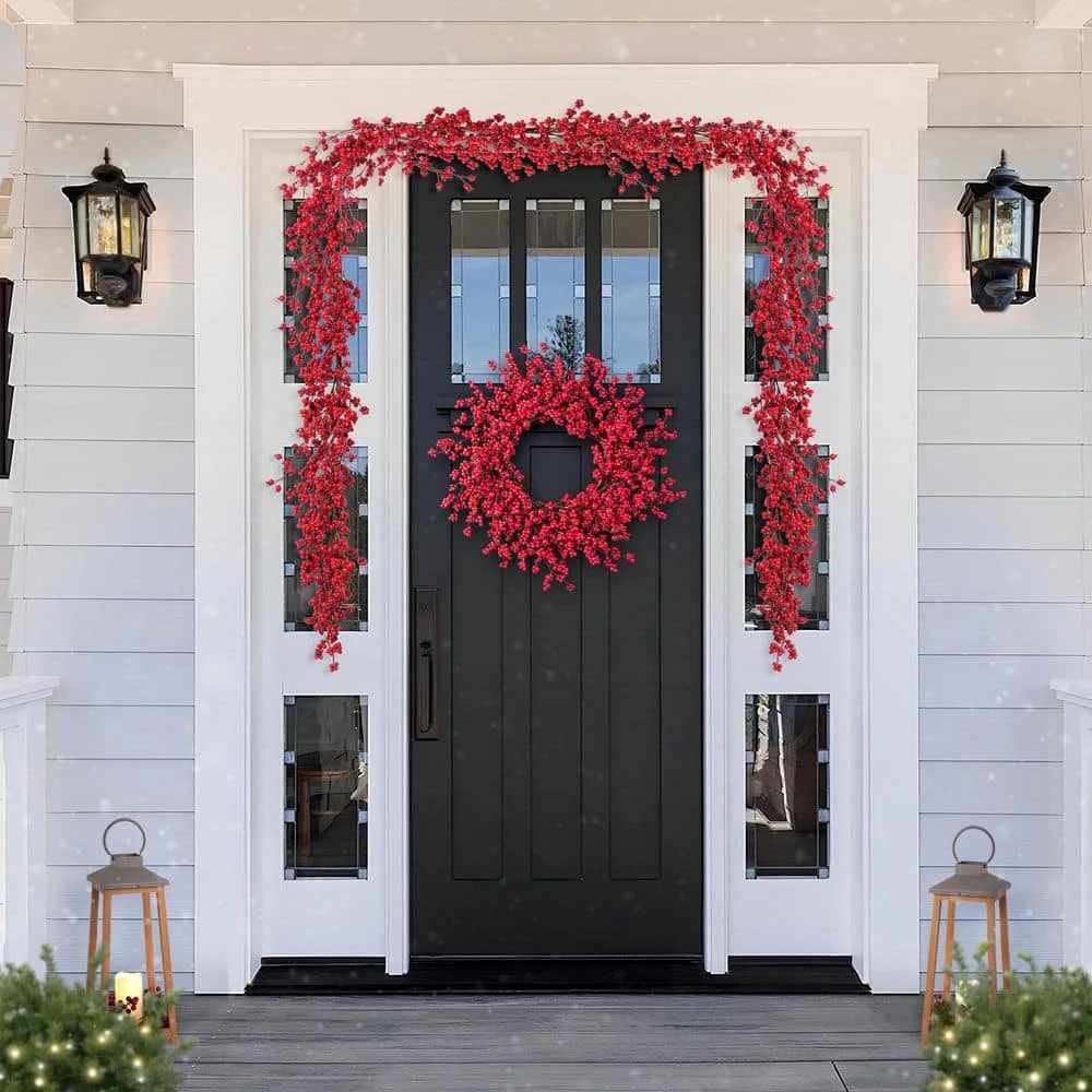 6ft. Christmas Prelit Red Berries Garland 9 6ft. Christmas Prelit Red Berries Garland - Image 7