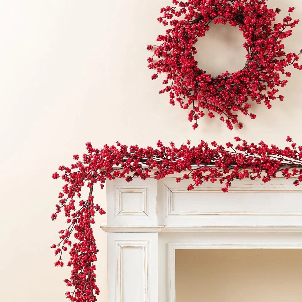 6ft. Christmas Prelit Red Berries Garland 7 6ft. Christmas Prelit Red Berries Garland - Image 5