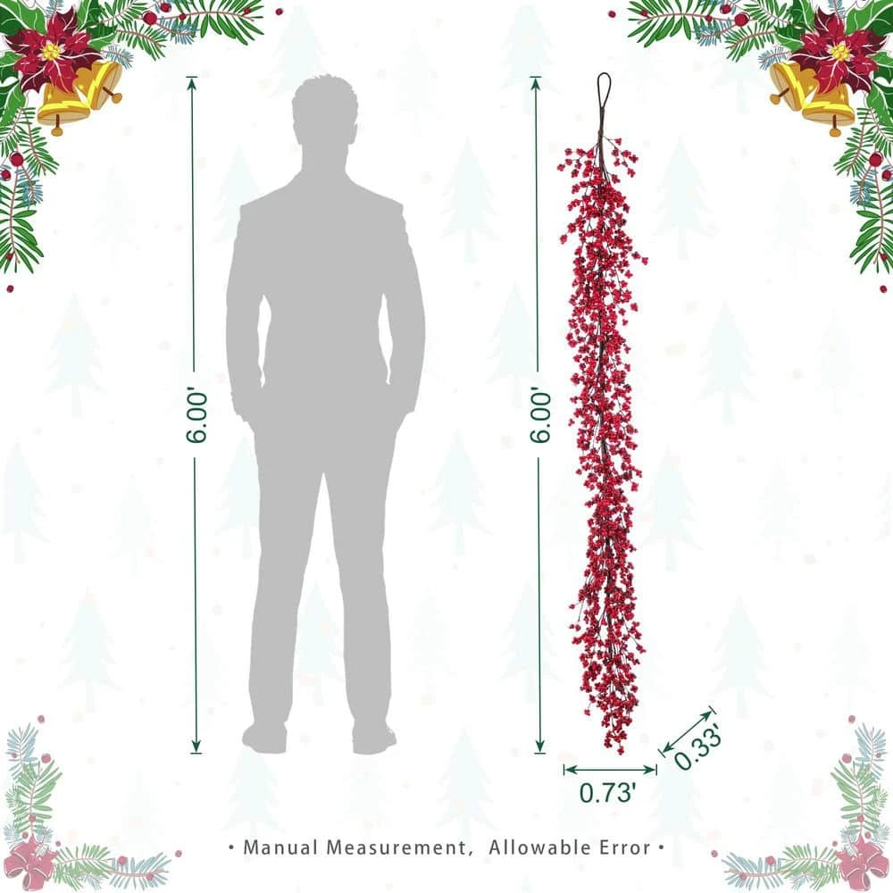 6ft. Christmas Prelit Red Berries Garland 5 6ft. Christmas Prelit Red Berries Garland - Image 3