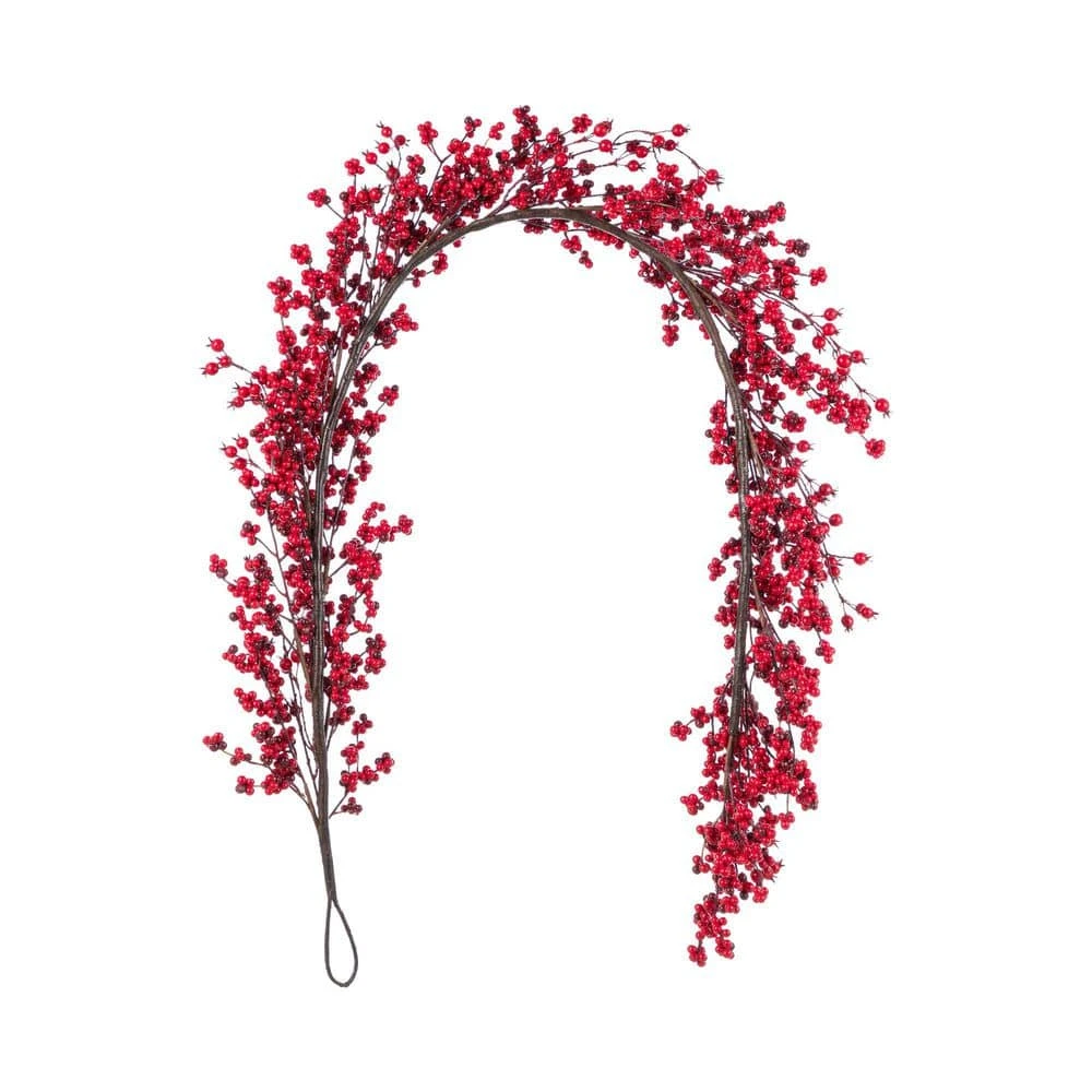 6ft. Christmas Prelit Red Berries Garland 4 6ft. Christmas Prelit Red Berries Garland - Image 2