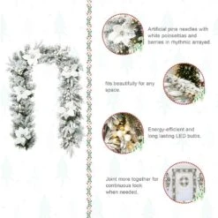 6 Ft. Pre-Lit Flocked Greenery Pine White Poinsettia Christmas Garland, With 50 Warm White Lights With Timer (Set Of 4) -Christmas Decor Shop glitzhome christmas garland 2016000079 4f 1000