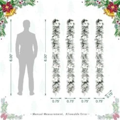6 Ft. Pre-Lit Flocked Greenery Pine White Poinsettia Christmas Garland, With 50 Warm White Lights With Timer (Set Of 4) -Christmas Decor Shop glitzhome christmas garland 2016000079 c3 1000