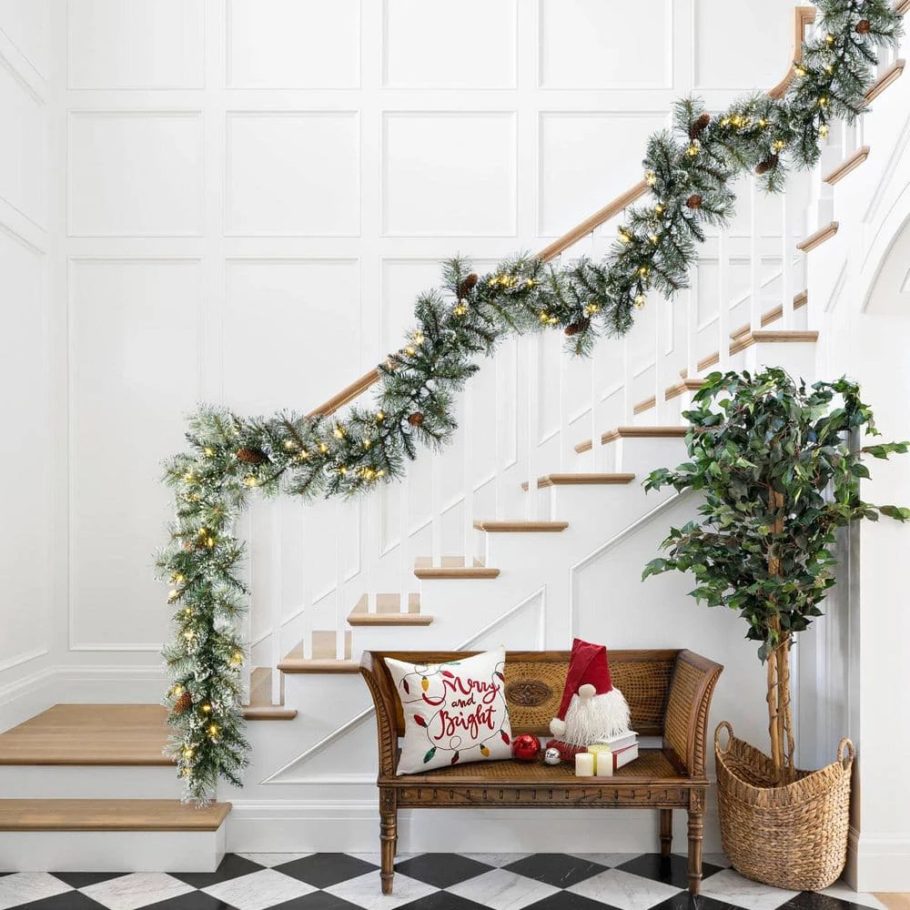 6 Ft. Pre-Lit Frosted Greenery Pinecones Christmas Garland, With 35 C3 Clear LED Lights And Timer (Set Of 4) 11 6 Ft. Pre-Lit Frosted Greenery Pinecones Christmas Garland, With 35 C3 Clear LED Lights And Timer (Set Of 4) - Image 9