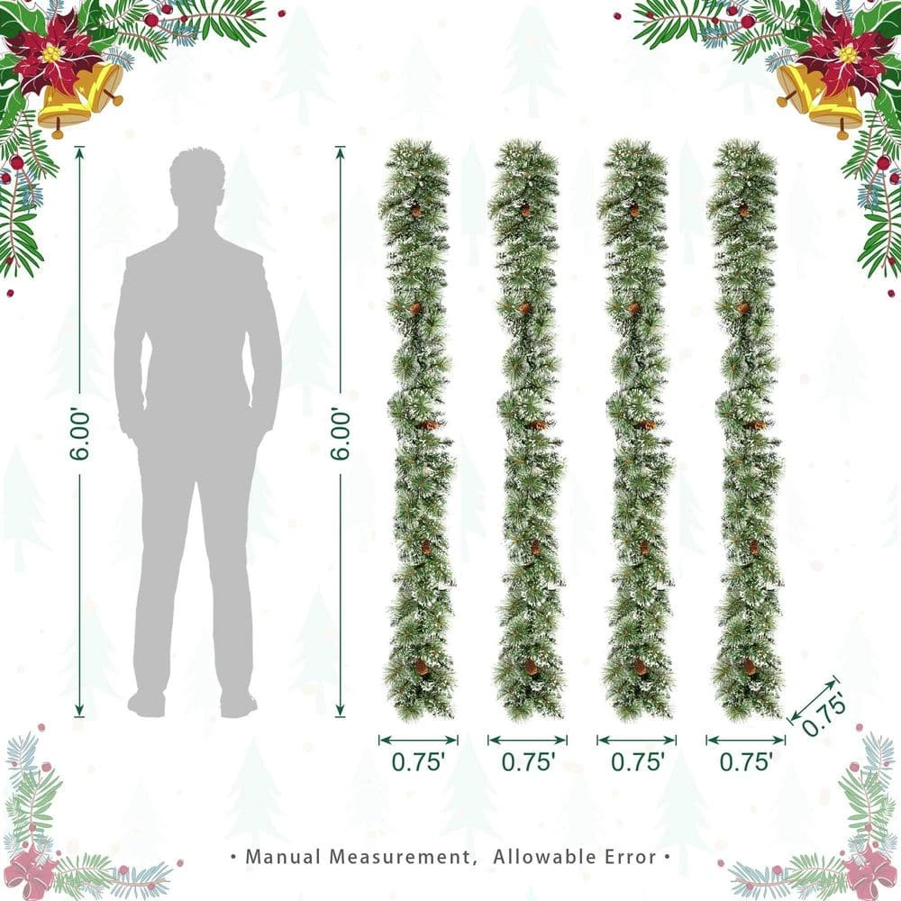 6 Ft. Pre-Lit Frosted Greenery Pinecones Christmas Garland, With 35 C3 Clear LED Lights And Timer (Set Of 4) 5 6 Ft. Pre-Lit Frosted Greenery Pinecones Christmas Garland, With 35 C3 Clear LED Lights And Timer (Set Of 4) - Image 3