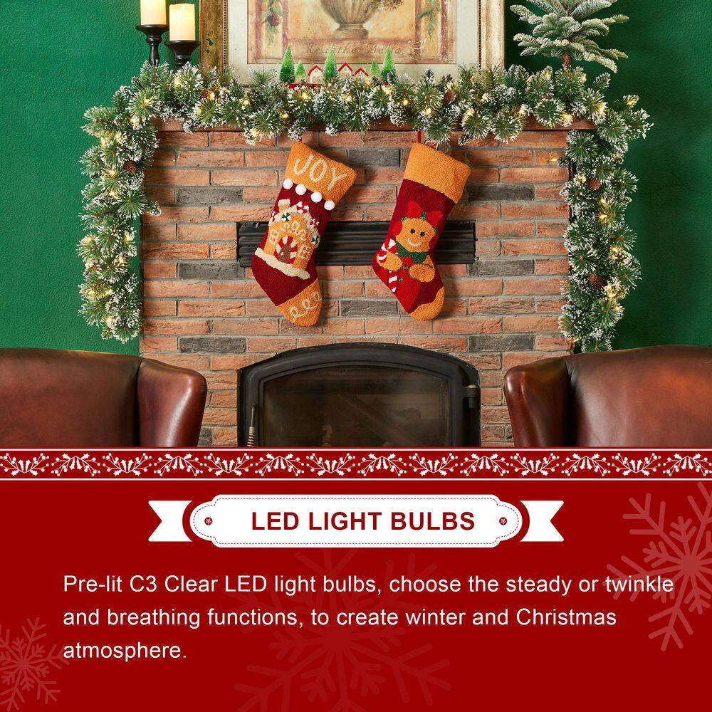 6 Ft. Pre-Lit Frosted Greenery Pinecones Christmas Garland, With 35 C3 Clear LED Lights And Timer (Set Of 4) 9 6 Ft. Pre-Lit Frosted Greenery Pinecones Christmas Garland, With 35 C3 Clear LED Lights And Timer (Set Of 4) - Image 7