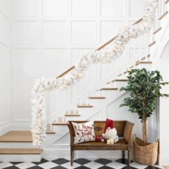 6 Ft. Pre-Lit Snow Flocked White Pine Christmas Garland With 35 Warm White/Multi-Color Lights And Timer (Set Of 4) -Christmas Decor Shop glitzhome christmas garland 2016000082 31 1000