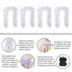 6 Ft. Pre-Lit Snow Flocked White Pine Christmas Garland With 35 Warm White/Multi-Color Lights And Timer (Set Of 4) -Christmas Decor Shop glitzhome christmas garland 2016000082 4f 1000