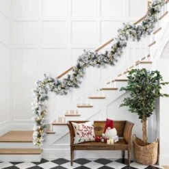 6 Ft. Prelit Snow Flocked Greenery Pine Christmas Garland With 50-Warm White/Multi-color Lights And Timer (Set Of 4) 13 6 Ft. Prelit Snow Flocked Greenery Pine Christmas Garland With 50-Warm White/Multi-color Lights And Timer (Set Of 4) -Christmas Decor Shop glitzhome christmas garland 2016000083 31 1000