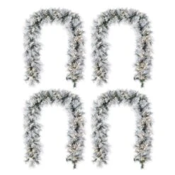 6 Ft. Prelit Snow Flocked Greenery Pine Christmas Garland With 50-Warm White/Multi-color Lights And Timer (Set Of 4)
